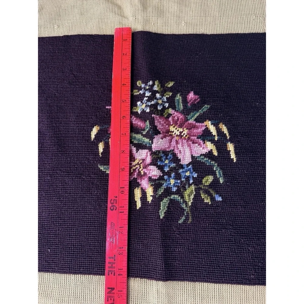 Vintage Completed Floral Lily Needlepoint Canvas Purple Cushion Pillow